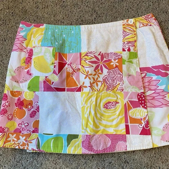 VTG Lilly Pulitzer Reversible Wrap Mini Skirt Floral Butterfly Limes Multi Sz 8 - Picture 5 of 9
